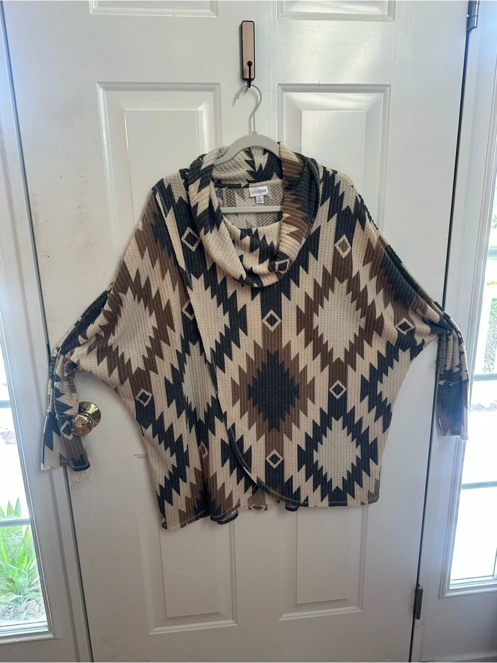 LuLaRoe Aztec Cowl Neck Top - Brown Black Cream - Picture 3 of 4